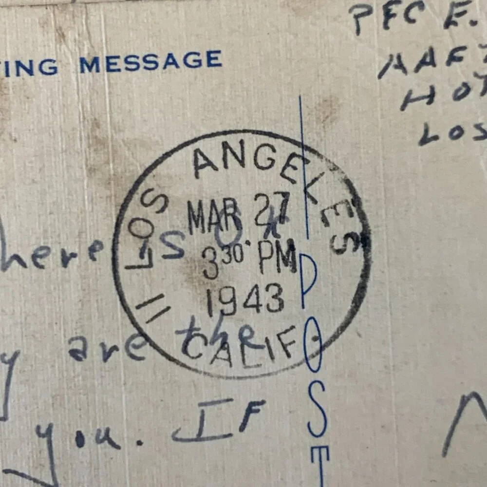 Risque postcards WWII 'A California Dish' 3 linen postcards sent by PFC - Picture 6 of 6